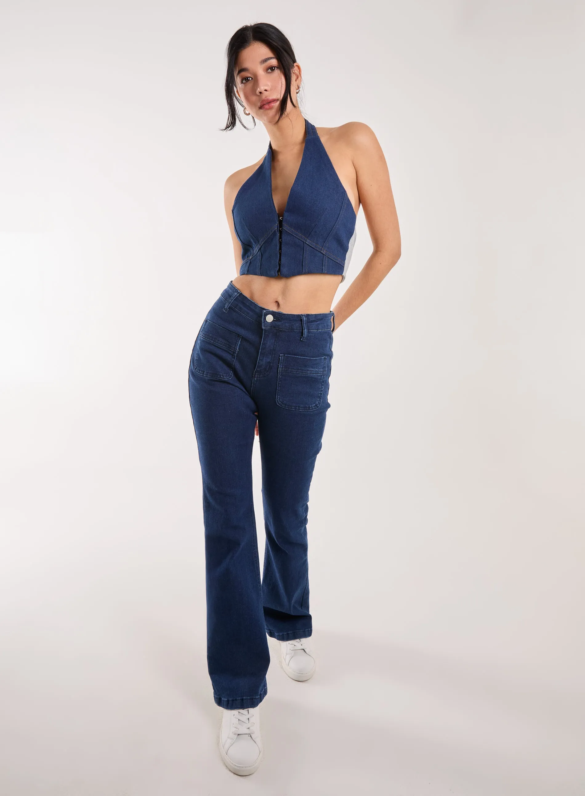 Denim Halterneck Crop Top