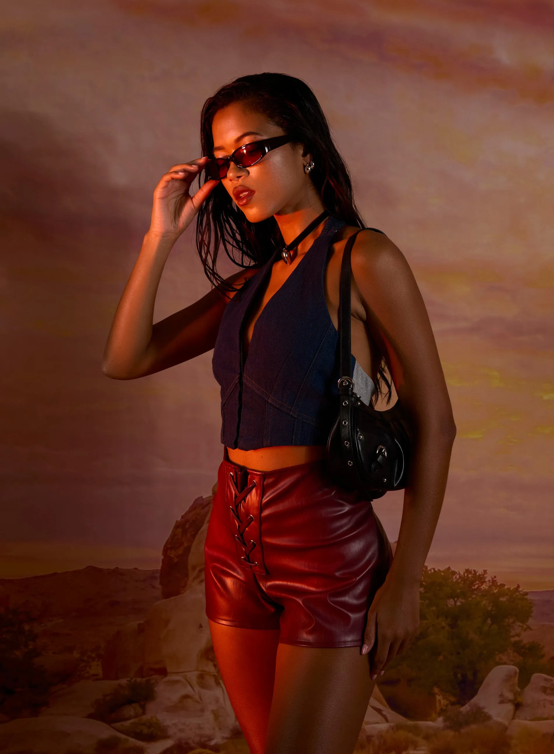 Denim Halterneck Crop Top