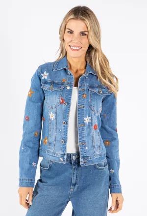 Denim Jacket with Floral Embroidery