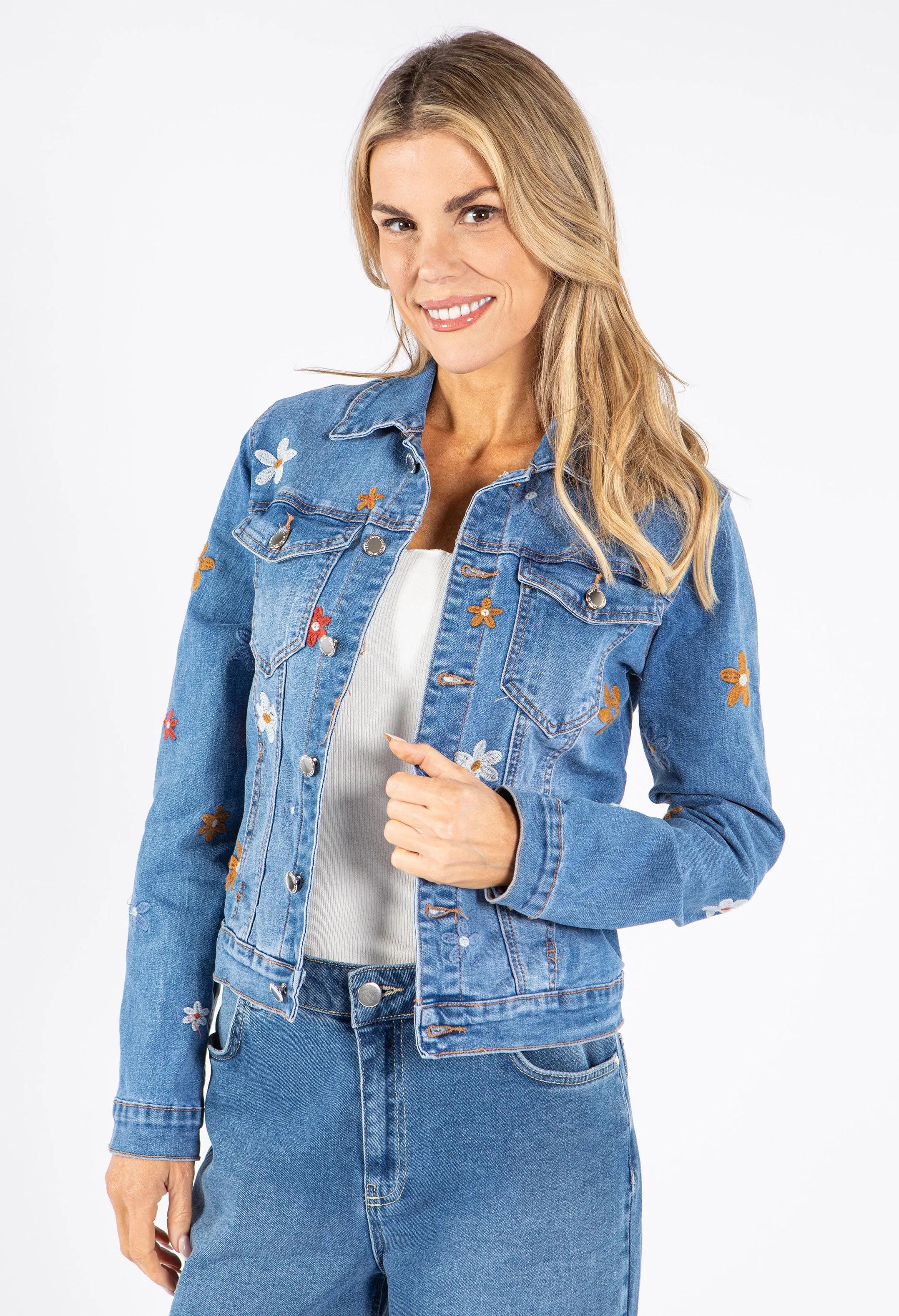 Denim Jacket with Floral Embroidery