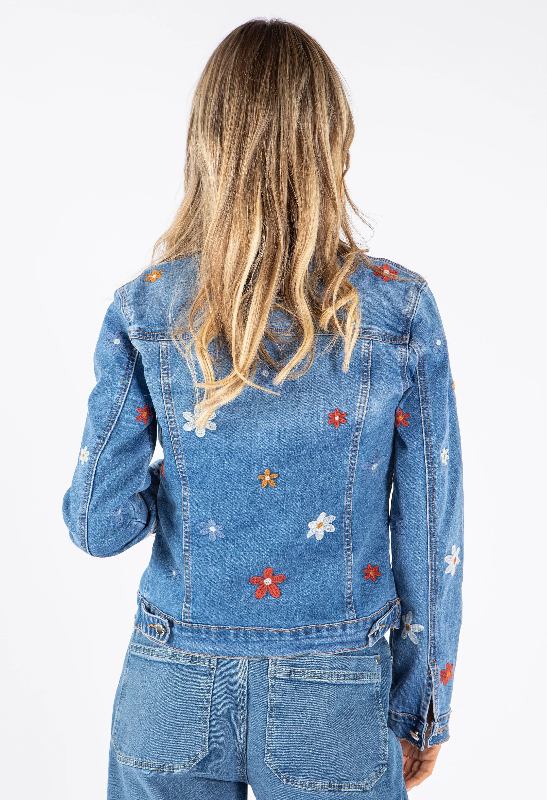 Denim Jacket with Floral Embroidery