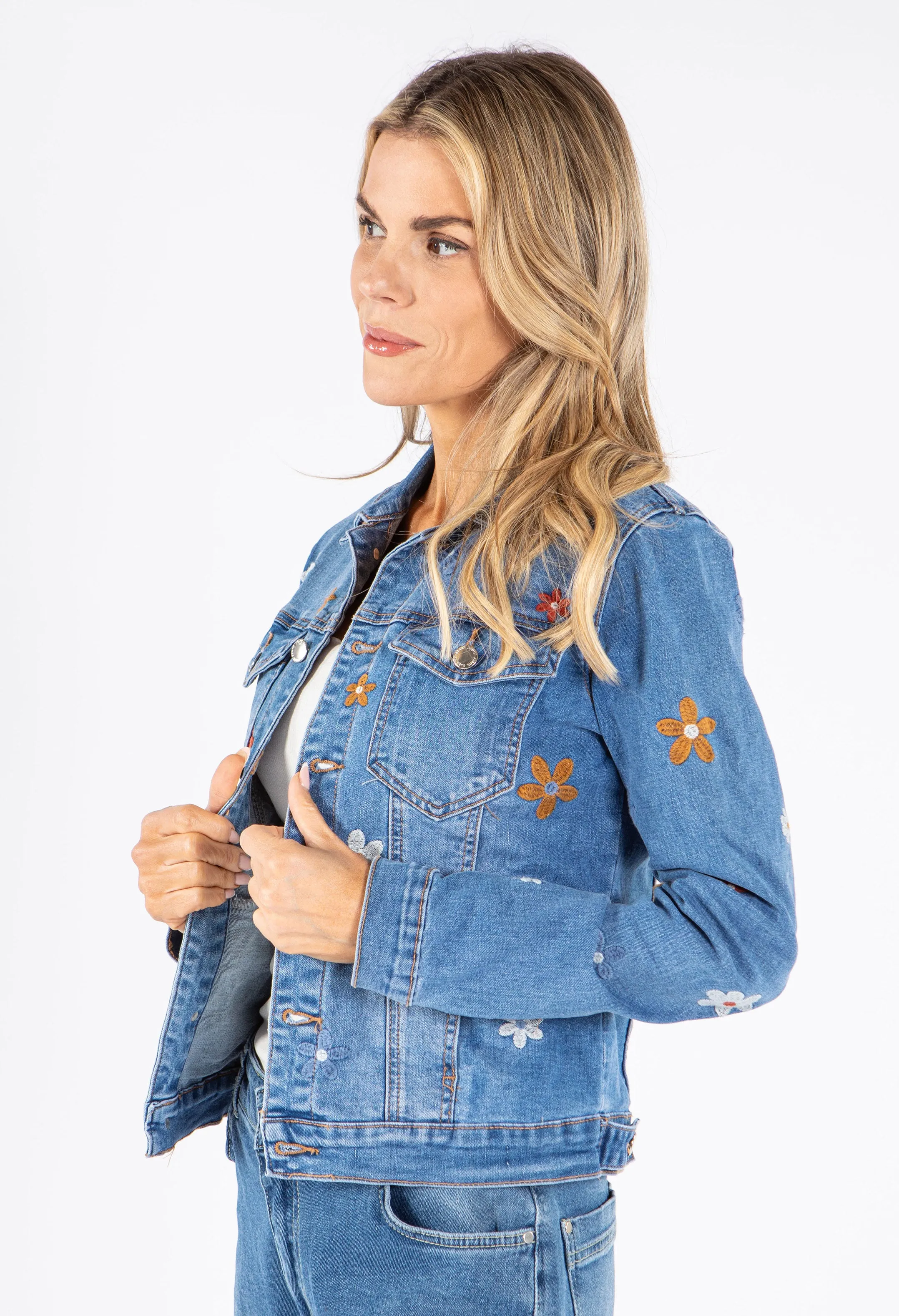Denim Jacket with Floral Embroidery