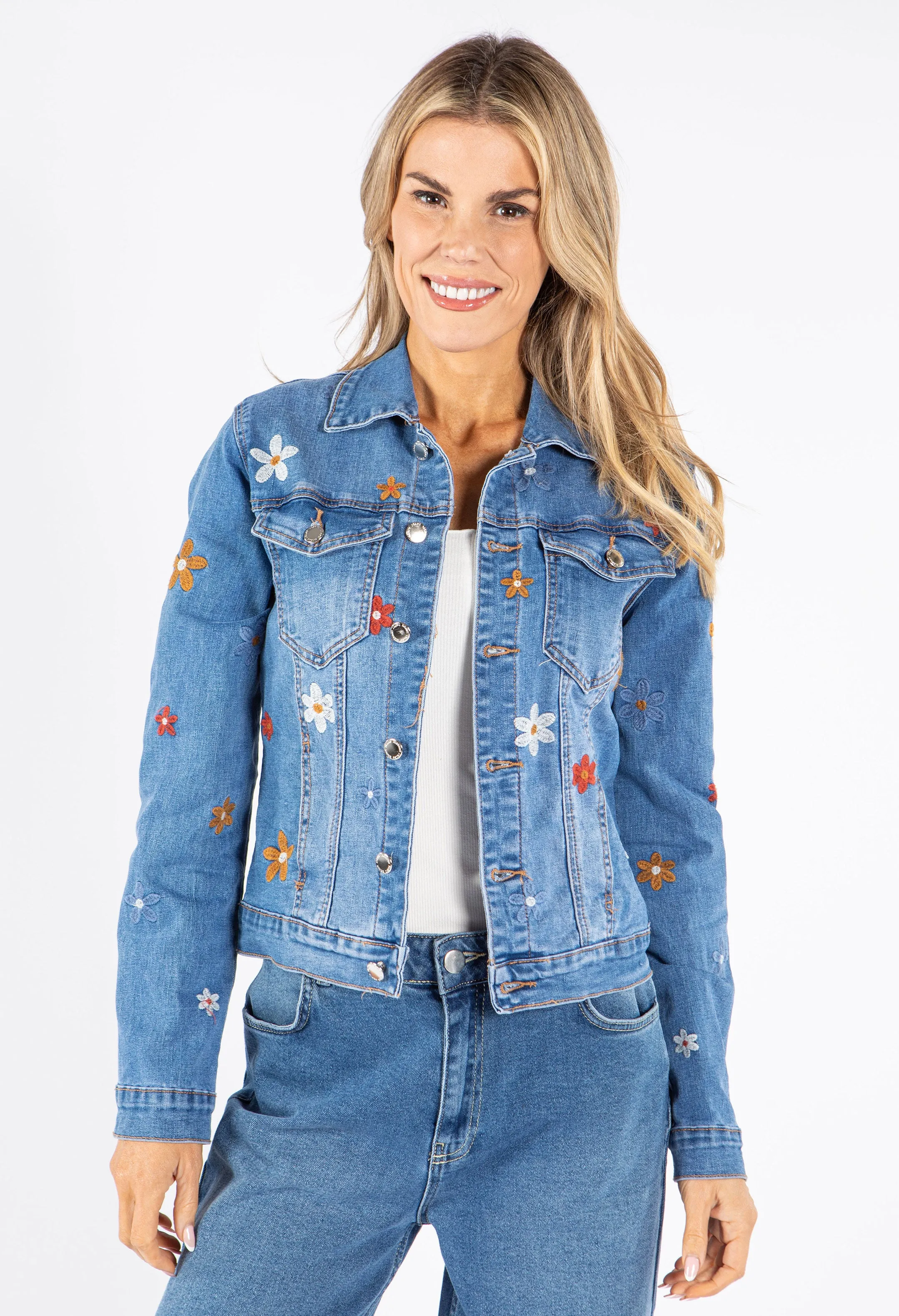 Denim Jacket with Floral Embroidery