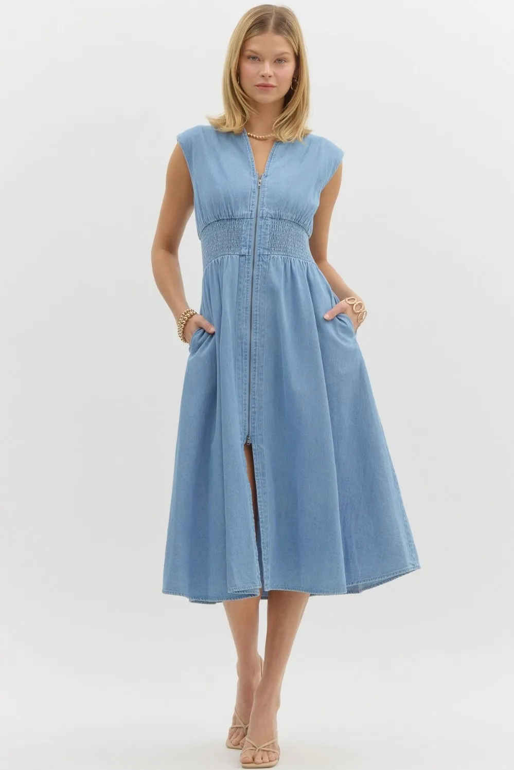 Denim Sleeveless Midi Dress