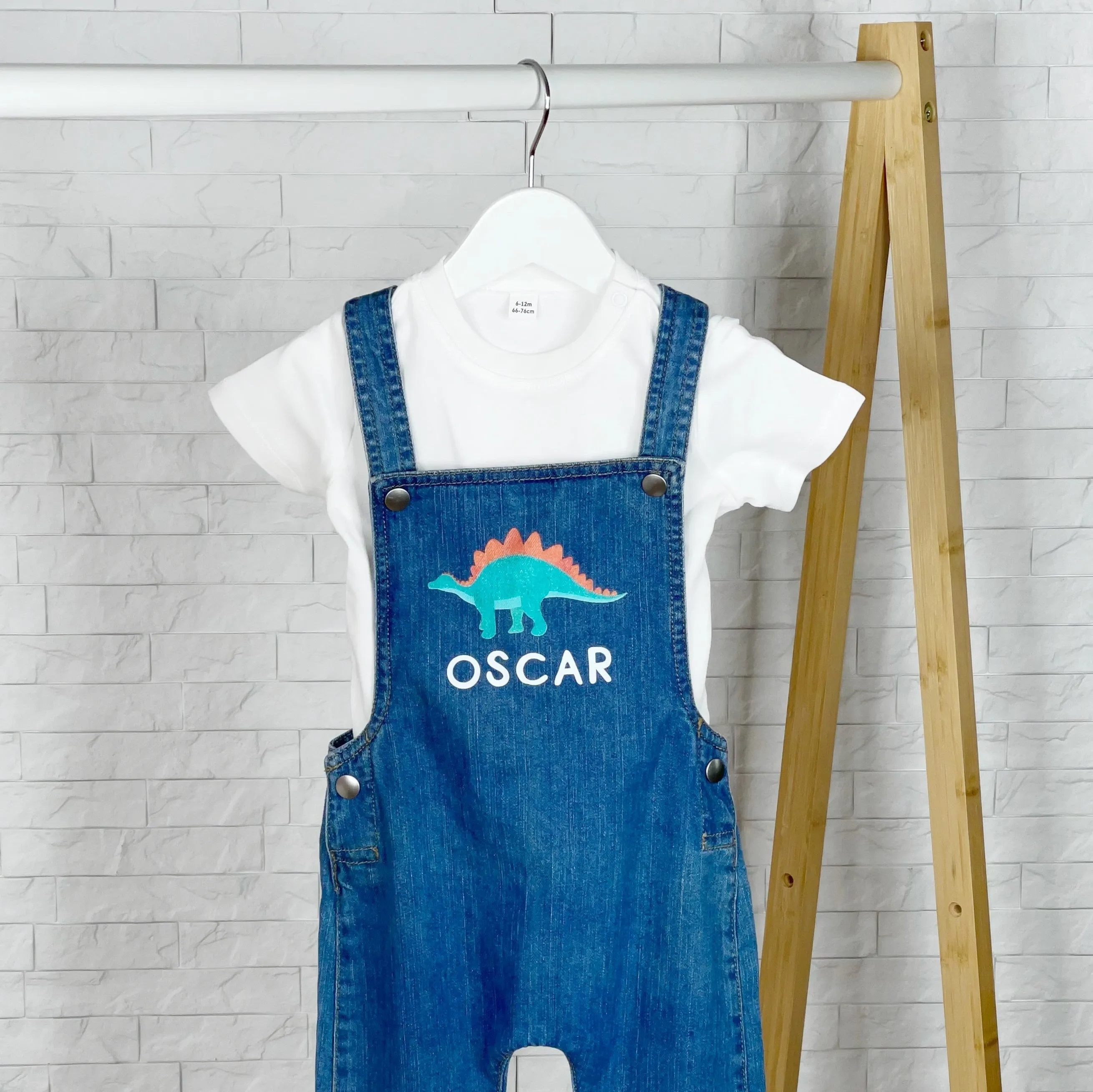 Dinosaur Personalised Baby/Kids Denim Dungarees