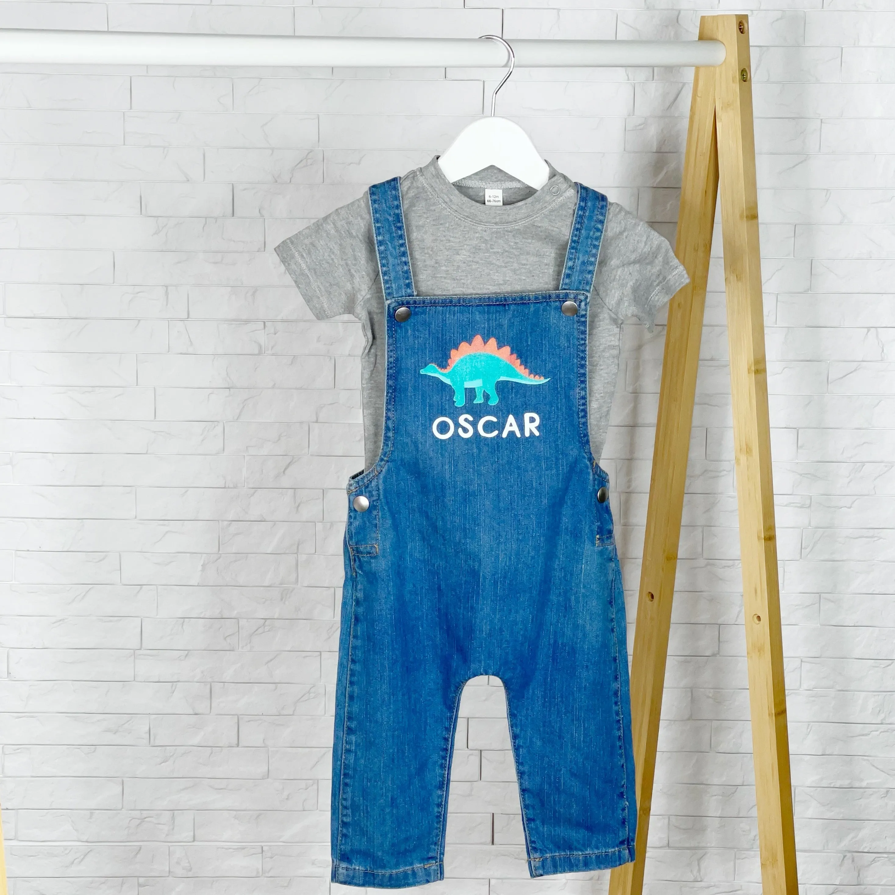 Dinosaur Personalised Baby/Kids Denim Dungarees