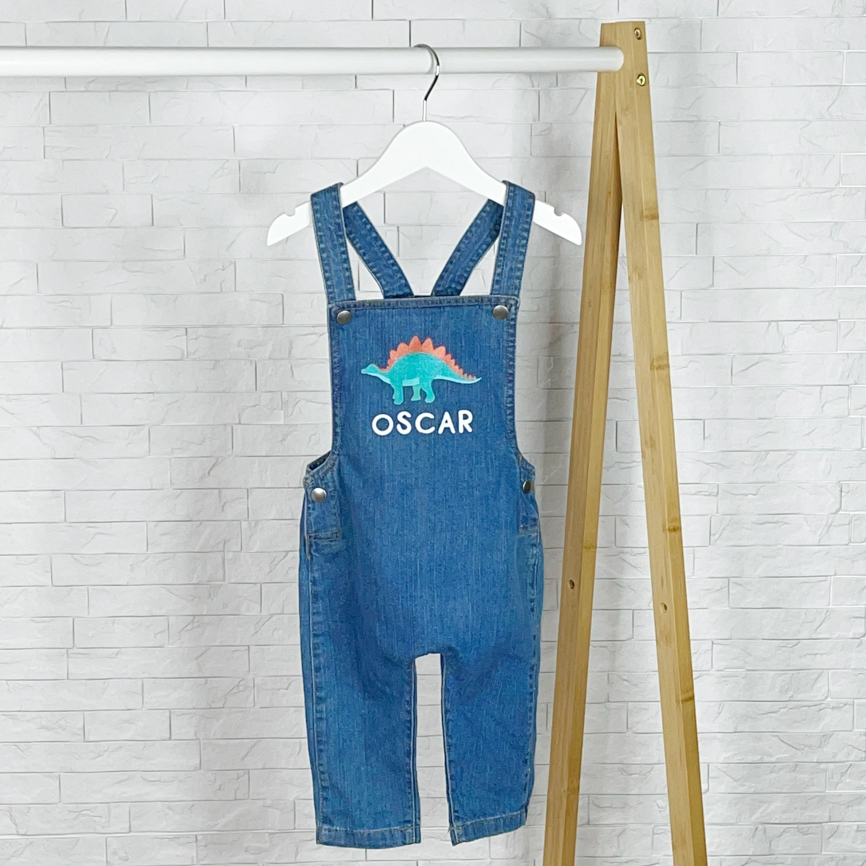 Dinosaur Personalised Baby/Kids Denim Dungarees