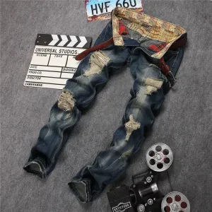 Distressed Denim Washed Blue Jeans