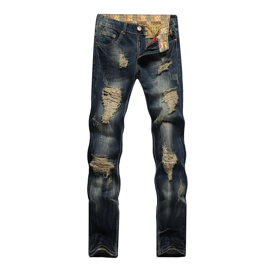 Distressed Denim Washed Blue Jeans