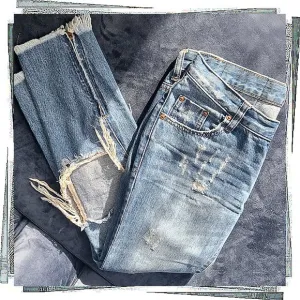 Distressed Low Waist Medium Rise Ankle Zip Jeans (25) by One X One Teaspoon