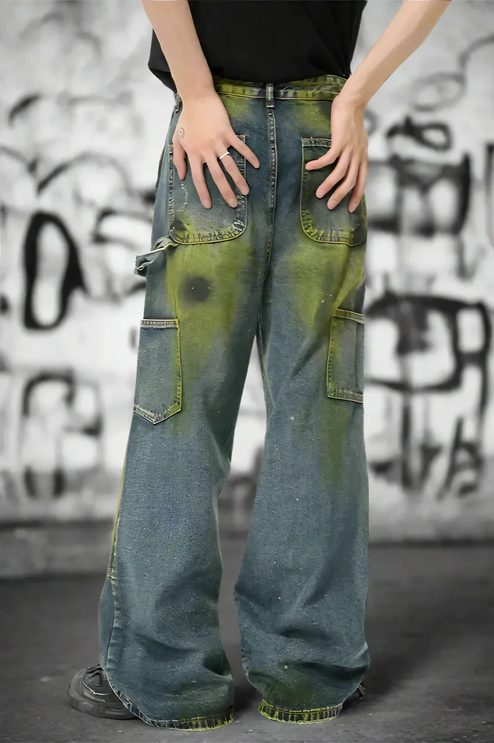 Distressed Tie-Dye Denim Trousers