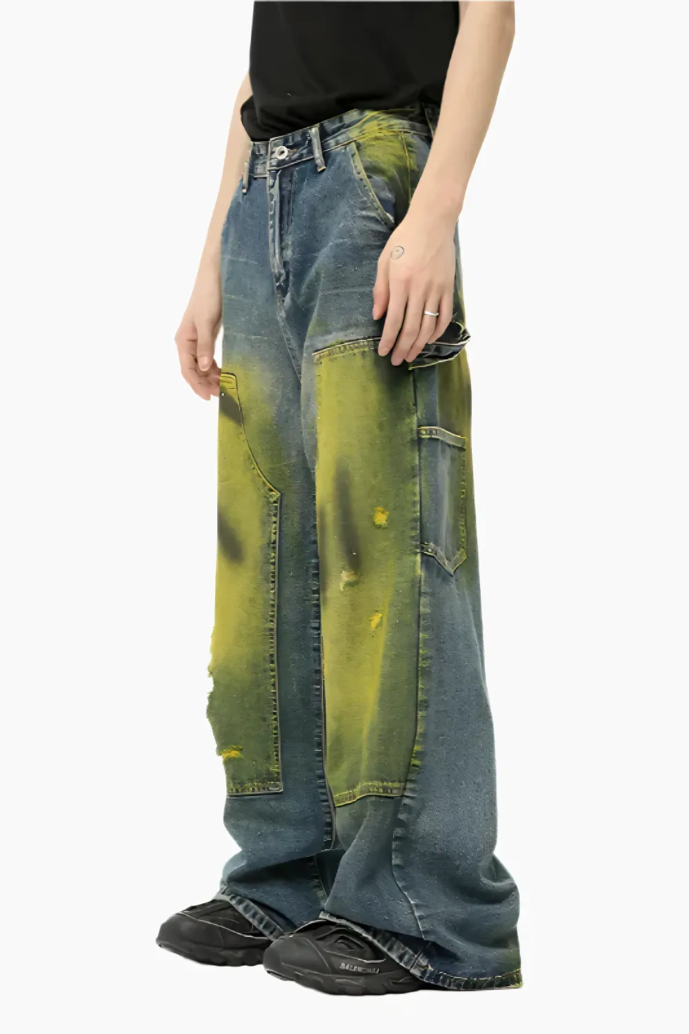 Distressed Tie-Dye Denim Trousers