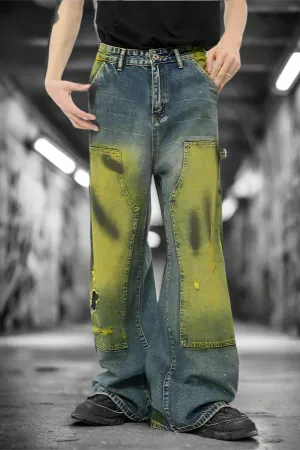 Distressed Tie-Dye Denim Trousers
