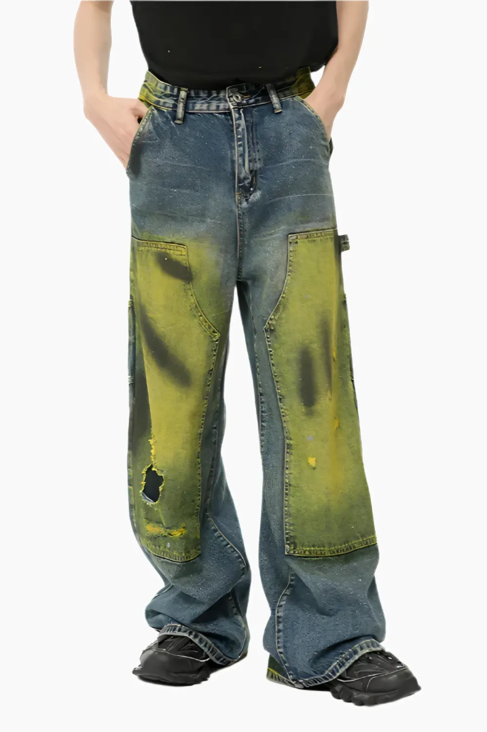 Distressed Tie-Dye Denim Trousers