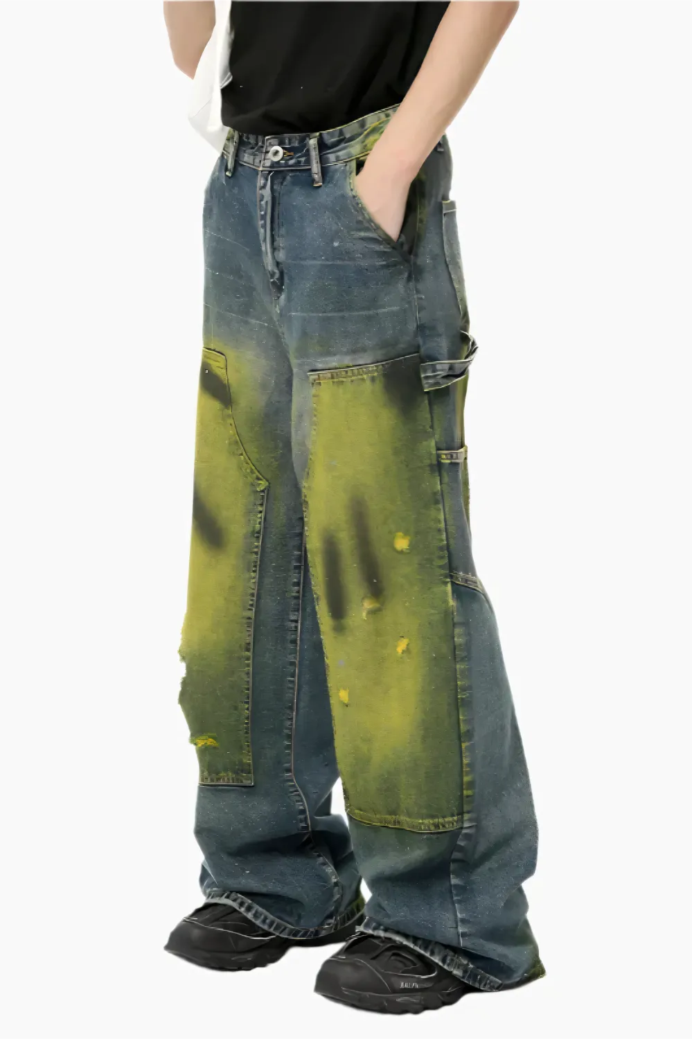 Distressed Tie-Dye Denim Trousers