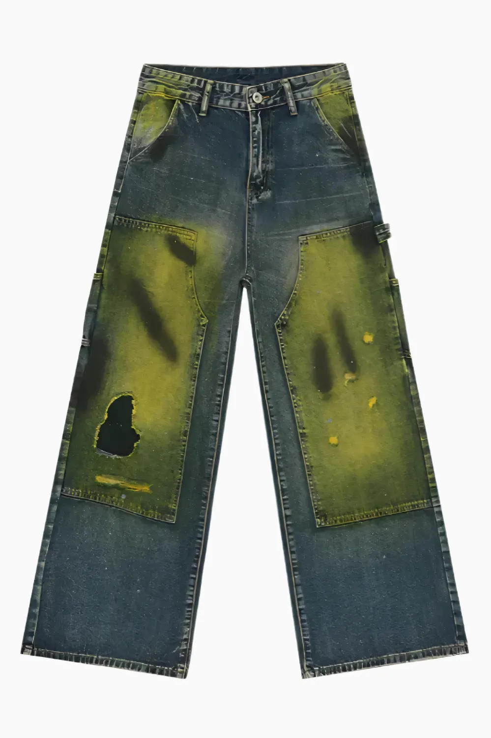 Distressed Tie-Dye Denim Trousers