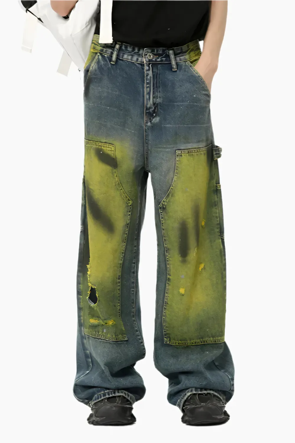 Distressed Tie-Dye Denim Trousers
