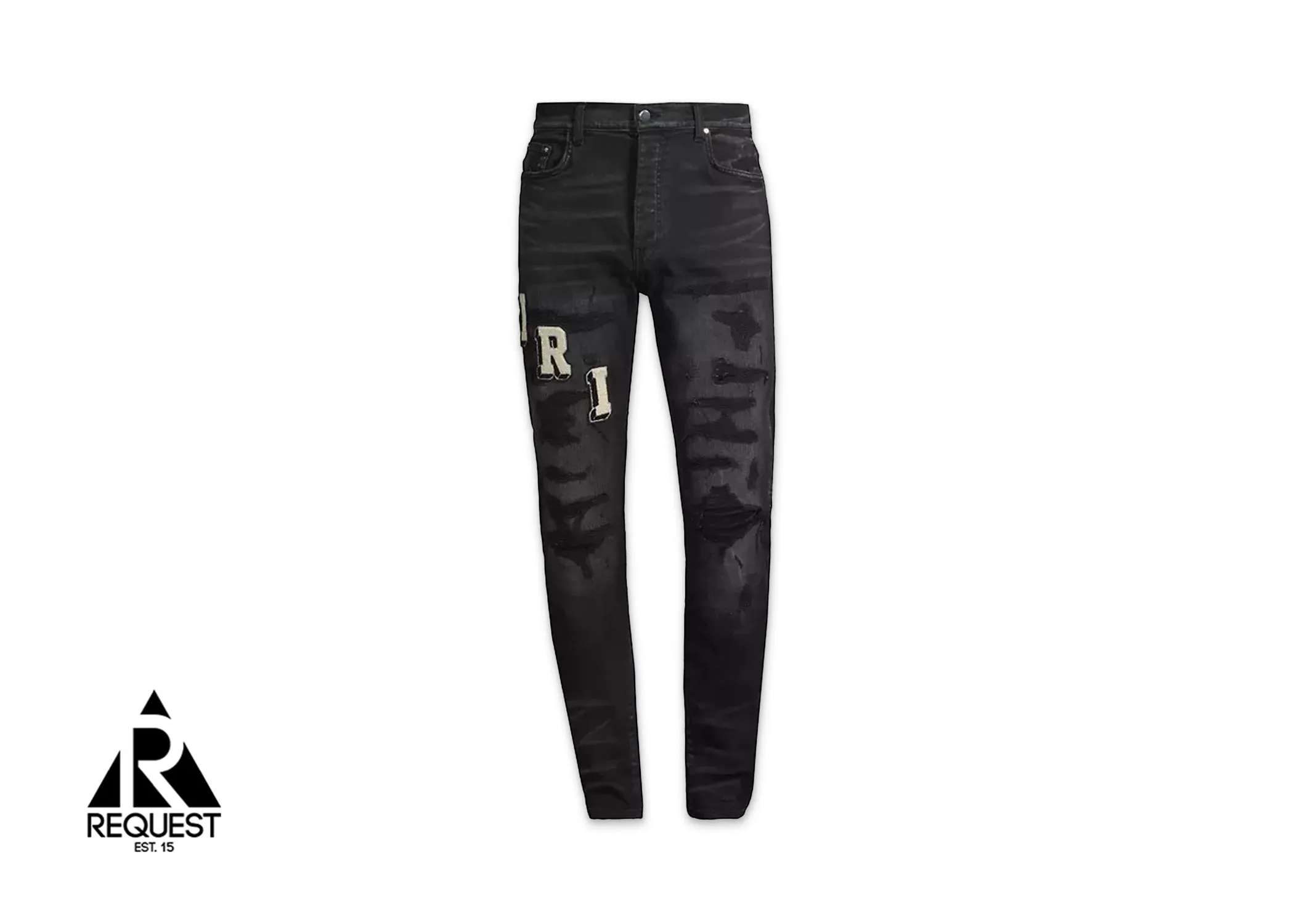 Distressed Varsity Logo Jeans "Black"
