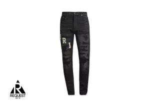 Distressed Varsity Logo Jeans "Black"