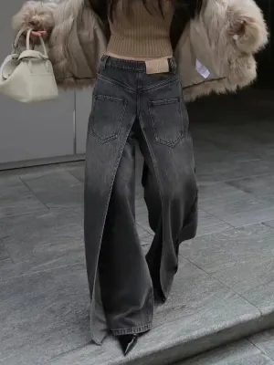 Distressed Vintage Cargo Wide Leg Denim Pants