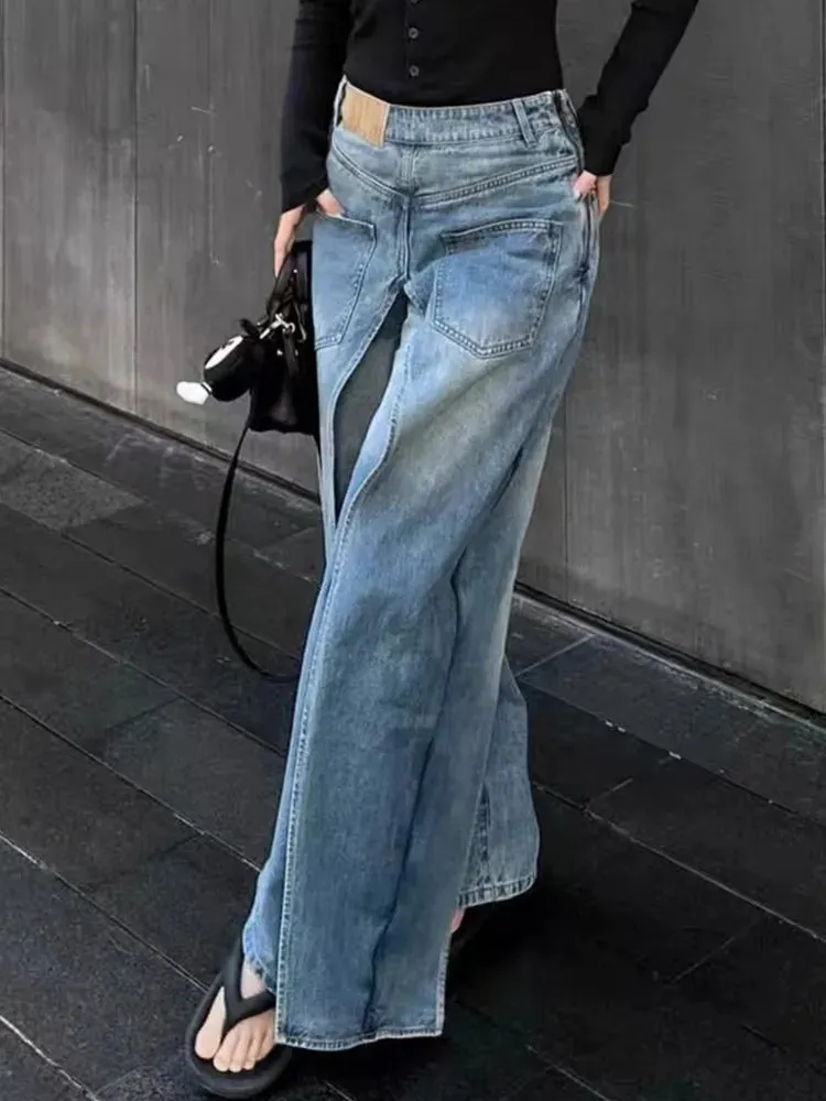 Distressed Vintage Cargo Wide Leg Denim Pants