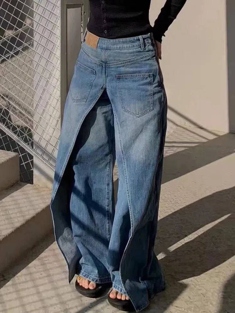 Distressed Vintage Cargo Wide Leg Denim Pants