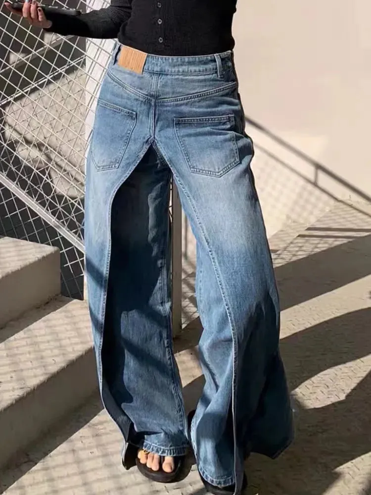 Distressed Vintage Cargo Wide Leg Denim Pants