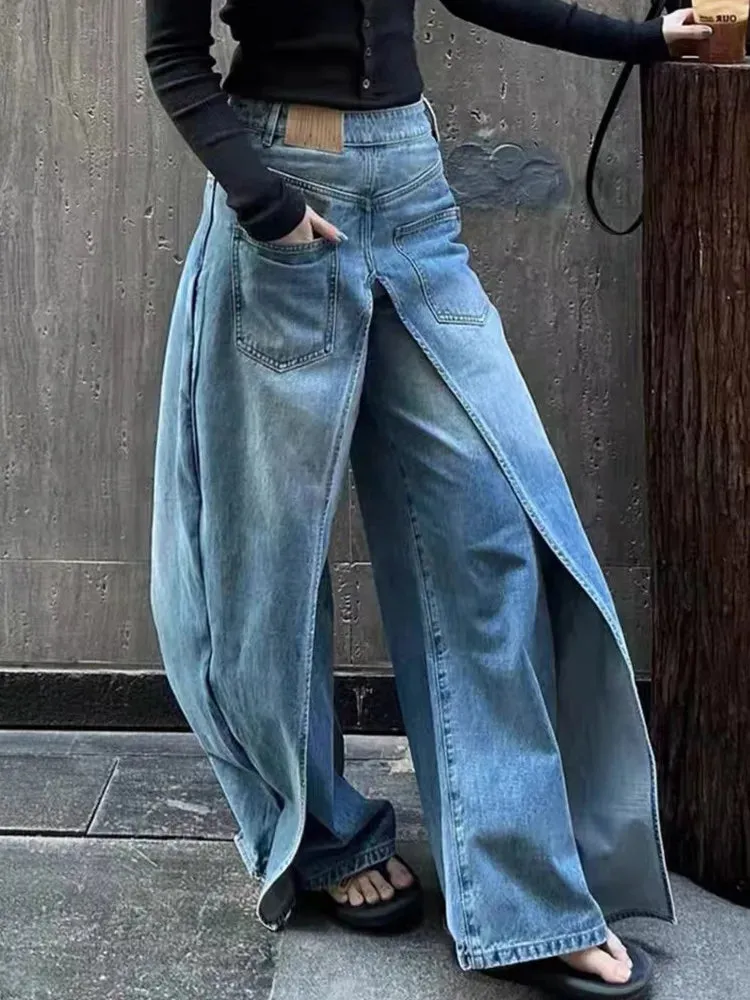 Distressed Vintage Cargo Wide Leg Denim Pants