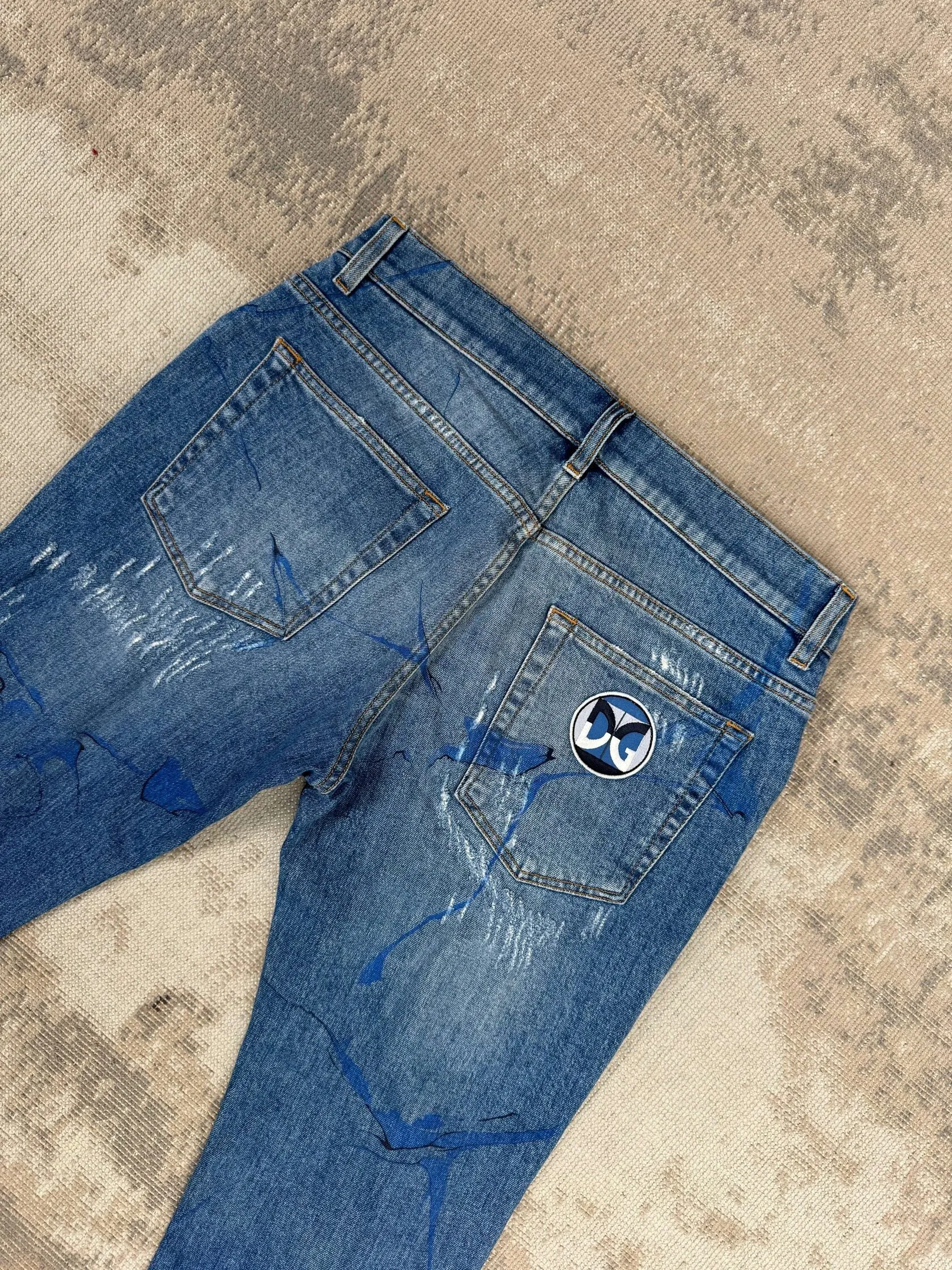 Dolce & Gabbana Graphic Distressed Jeans - Blue Denim (Unused)