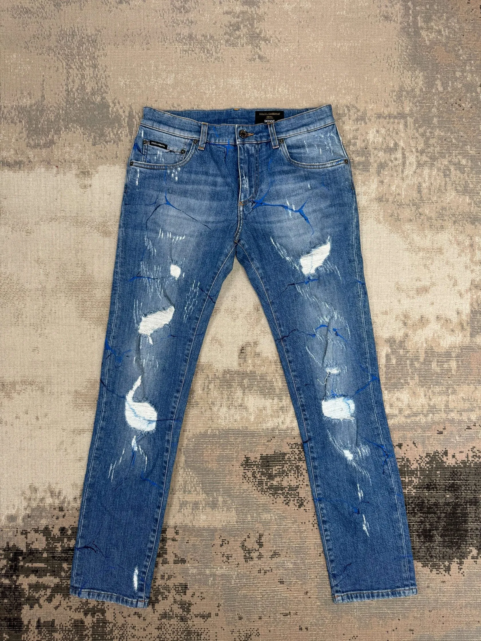Dolce & Gabbana Graphic Distressed Jeans - Blue Denim (Unused)