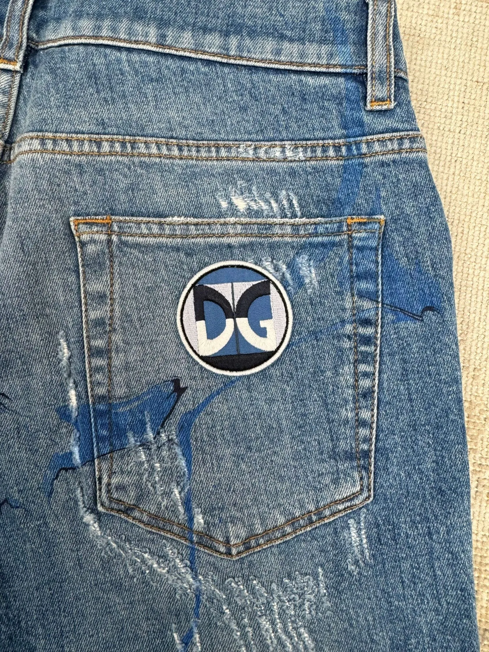 Dolce & Gabbana Graphic Distressed Jeans - Blue Denim (Unused)