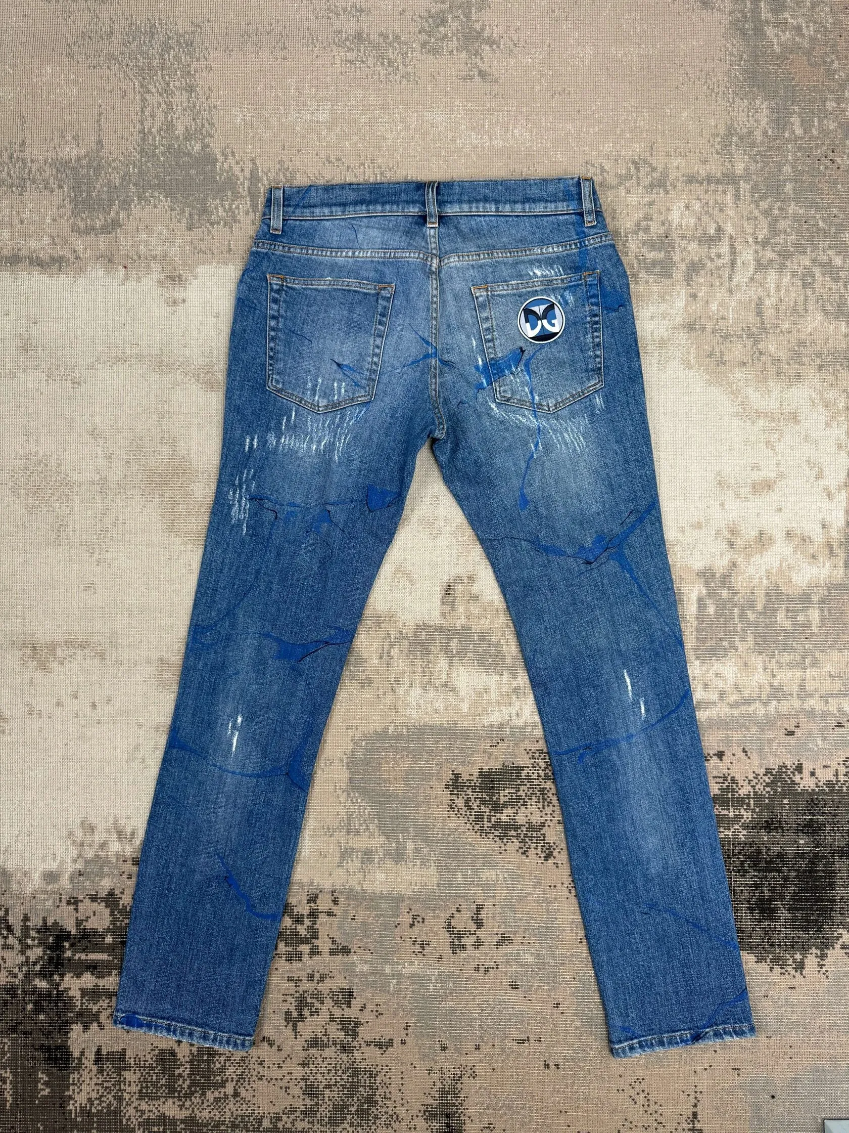 Dolce & Gabbana Graphic Distressed Jeans - Blue Denim (Unused)