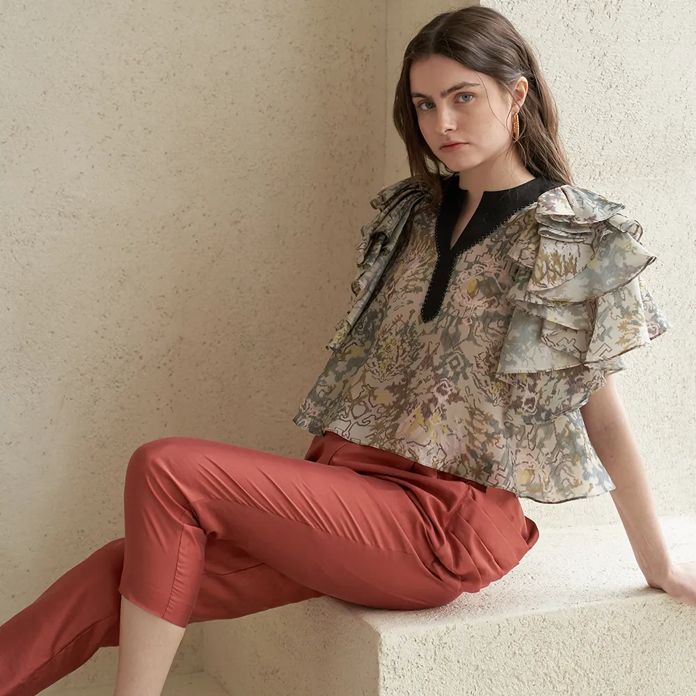 Drape Pocket Baggy Pants DARK BRICK