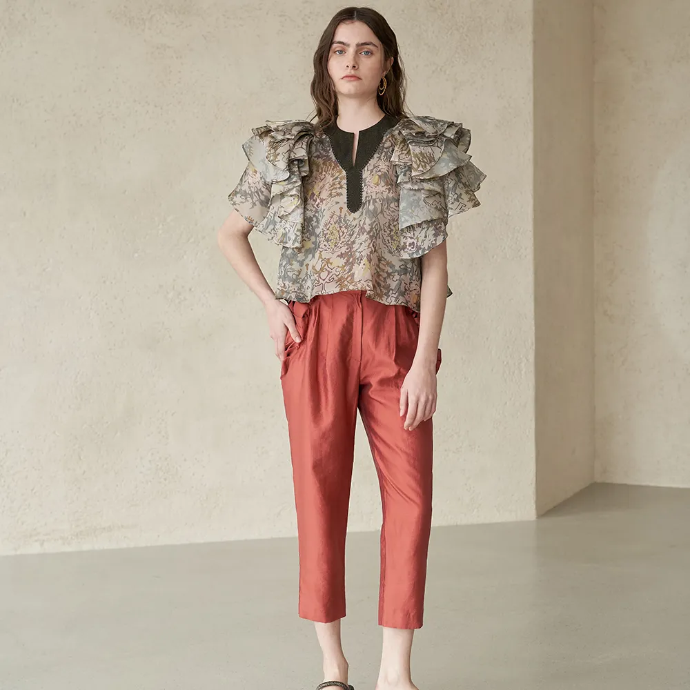 Drape Pocket Baggy Pants DARK BRICK