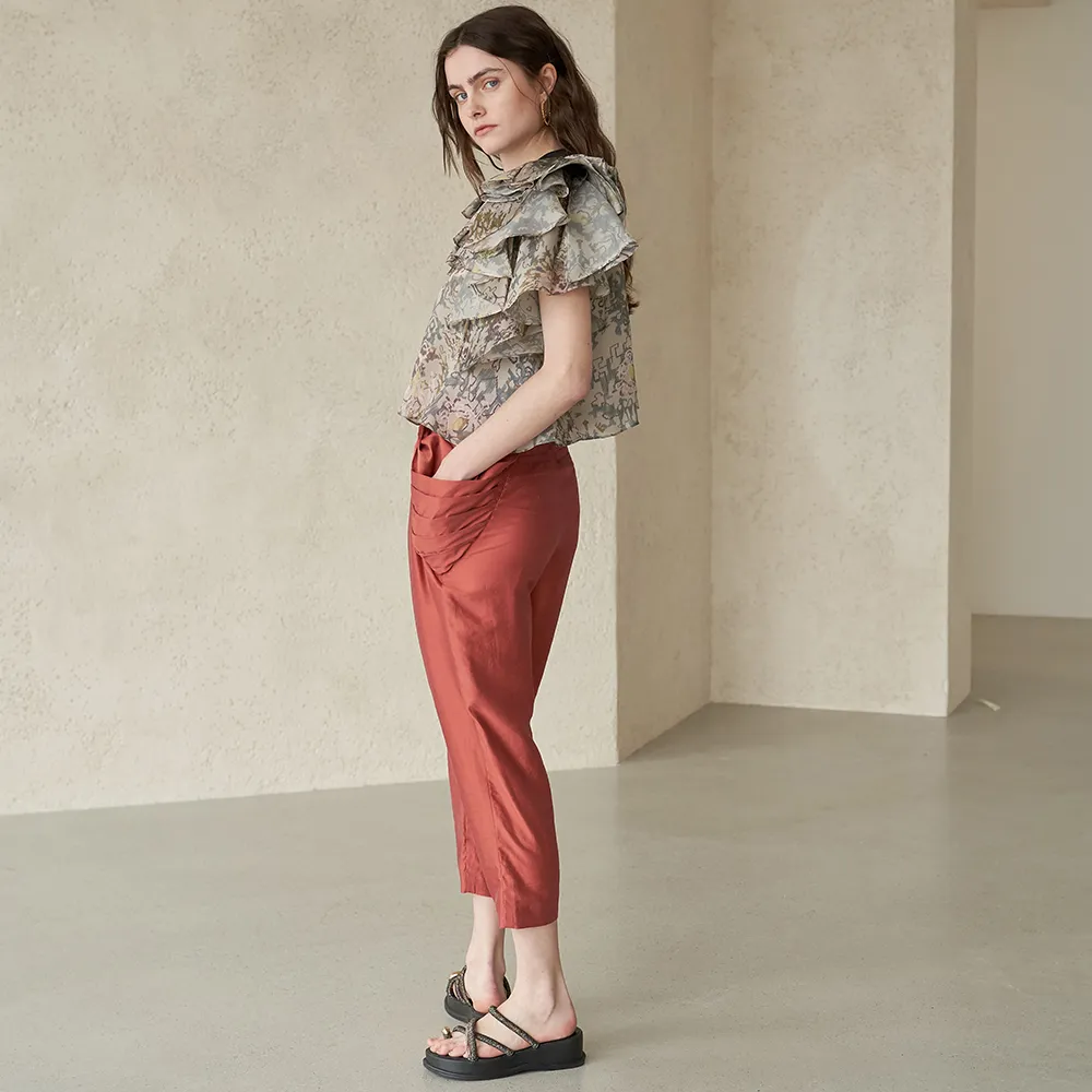 Drape Pocket Baggy Pants DARK BRICK