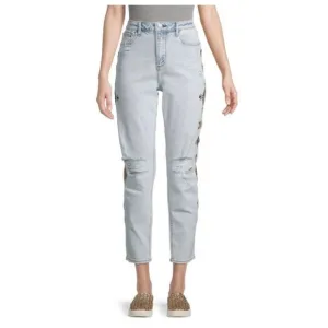 Driftwood Jeans Women’s Gizelle Geometric Embroidered Light Wash Ripped Ankle 29