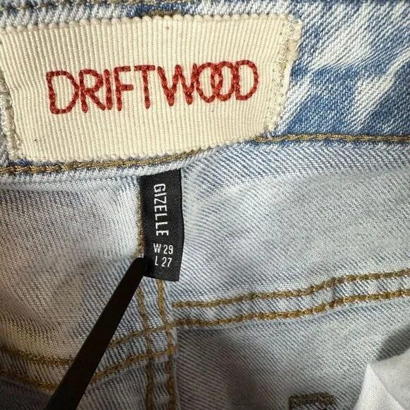 Driftwood Jeans Women’s Gizelle Geometric Embroidered Light Wash Ripped Ankle 29
