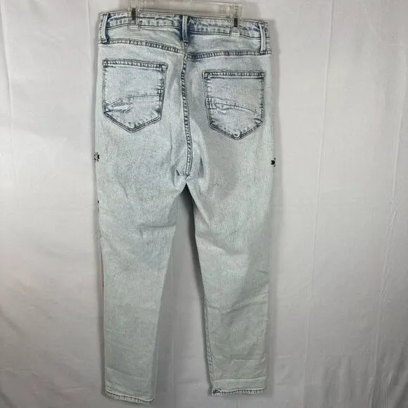 Driftwood Jeans Women’s Gizelle Geometric Embroidered Light Wash Ripped Ankle 29