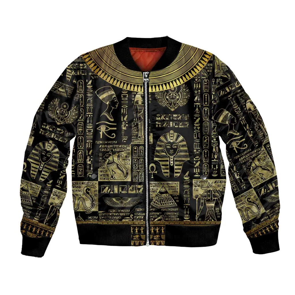 Egypt Pharaoh Bomber Jacket Egyptian Hieroglyphs and Symbols DT02