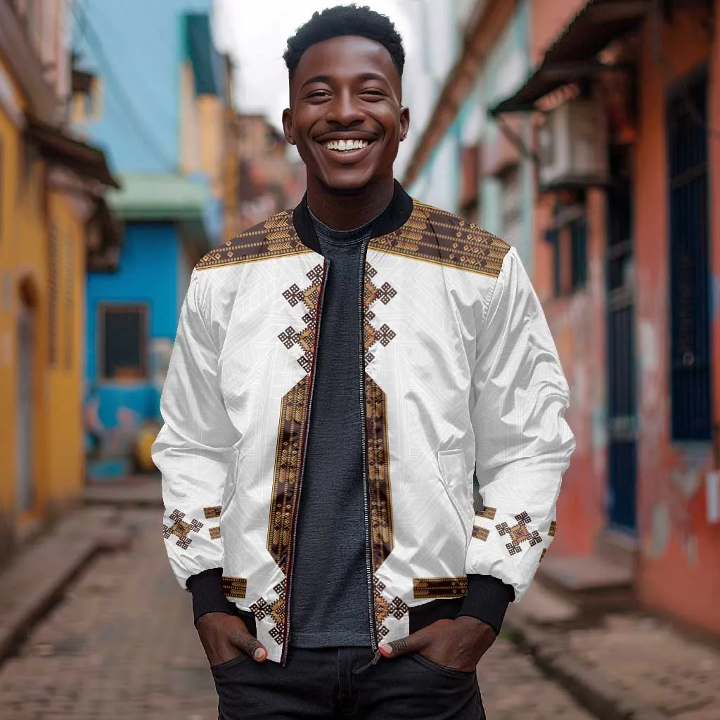 Eritrea Bomber Jacket Tilet Habesha Style - White LT7