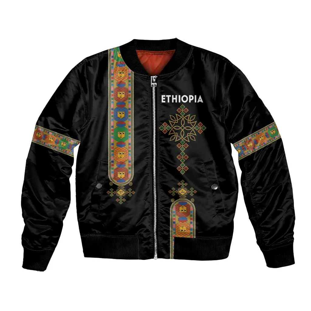 Ethiopia Saba Kemis Bomber Jacket Lion Of Judah Black Color LT15
