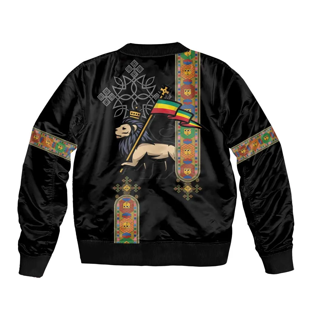 Ethiopia Saba Kemis Bomber Jacket Lion Of Judah Black Color LT15