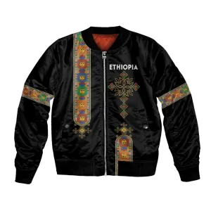 Ethiopia Saba Kemis Bomber Jacket Lion Of Judah Black Color LT15