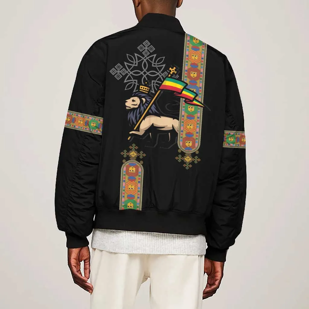 Ethiopia Saba Kemis Bomber Jacket Lion Of Judah Black Color LT15