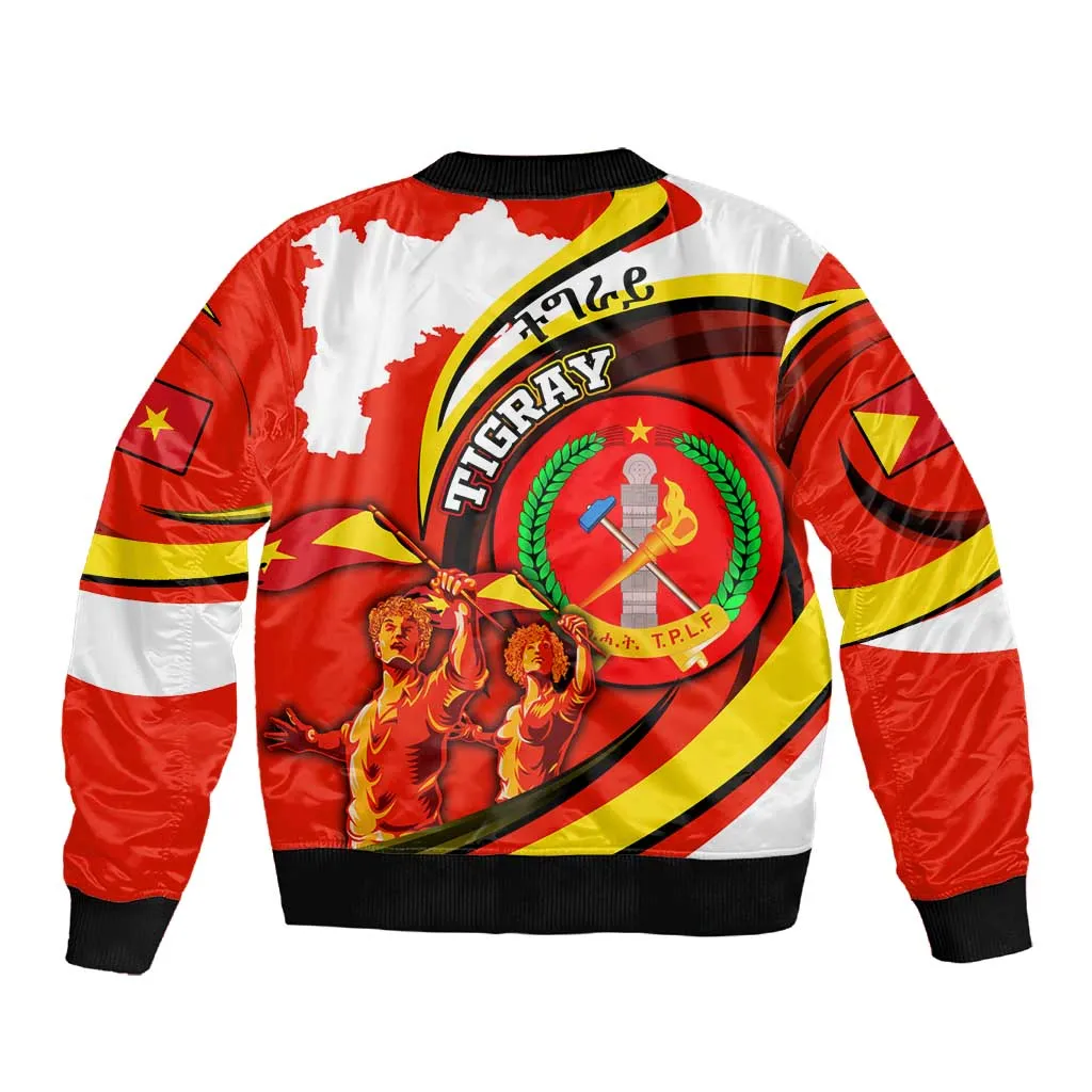 Ethiopia Tigray Sleeve Zip Bomber Jacket Revolution Emblem Freedom Fighters and Flag DT02