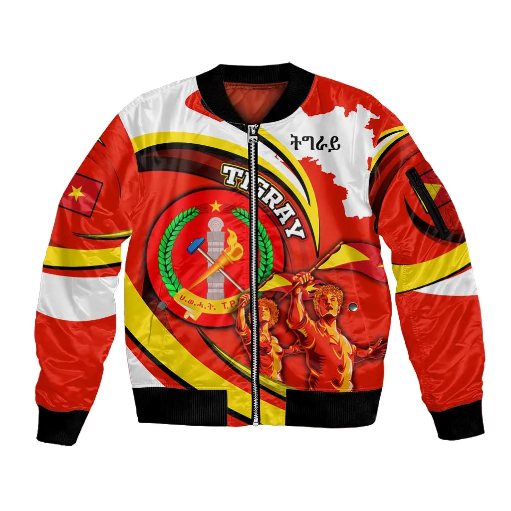 Ethiopia Tigray Sleeve Zip Bomber Jacket Revolution Emblem Freedom Fighters and Flag DT02