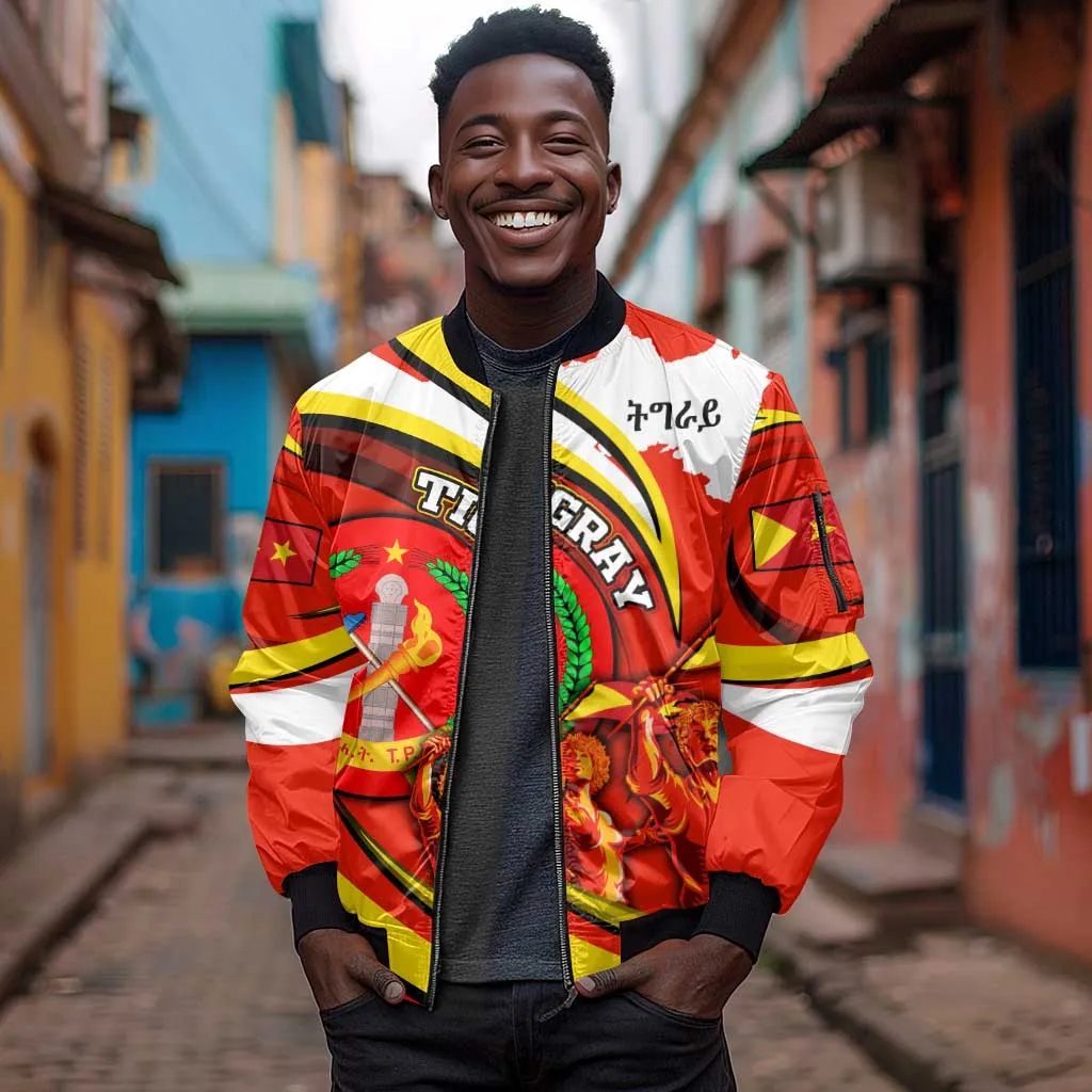 Ethiopia Tigray Sleeve Zip Bomber Jacket Revolution Emblem Freedom Fighters and Flag DT02