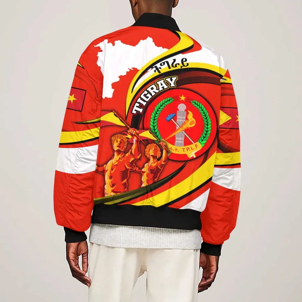 Ethiopia Tigray Sleeve Zip Bomber Jacket Revolution Emblem Freedom Fighters and Flag DT02