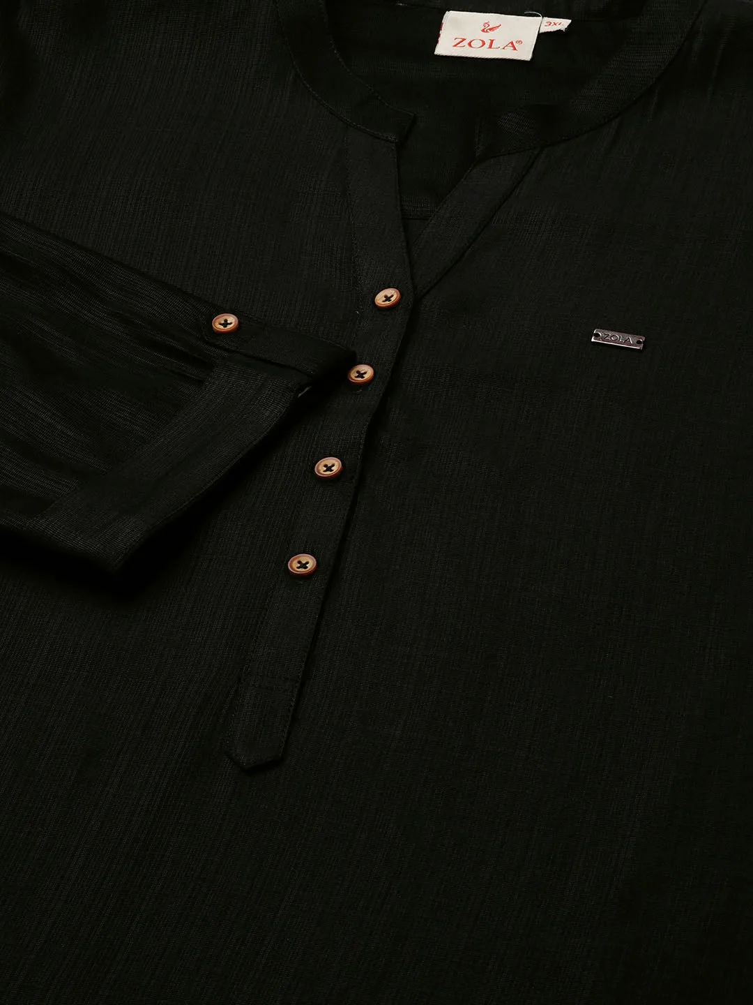 Exclusive Mandarin Collar Rayon Solid Black Straight Tunic For Women ZOLA