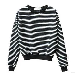 Fashion Hoodies for Women Harajuku Striped Sweatshirts Hoody Long Sleeve Hoodie Cotton Casual Black White Pullover Tops